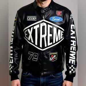 Extreme Black Leather Racing Jacket